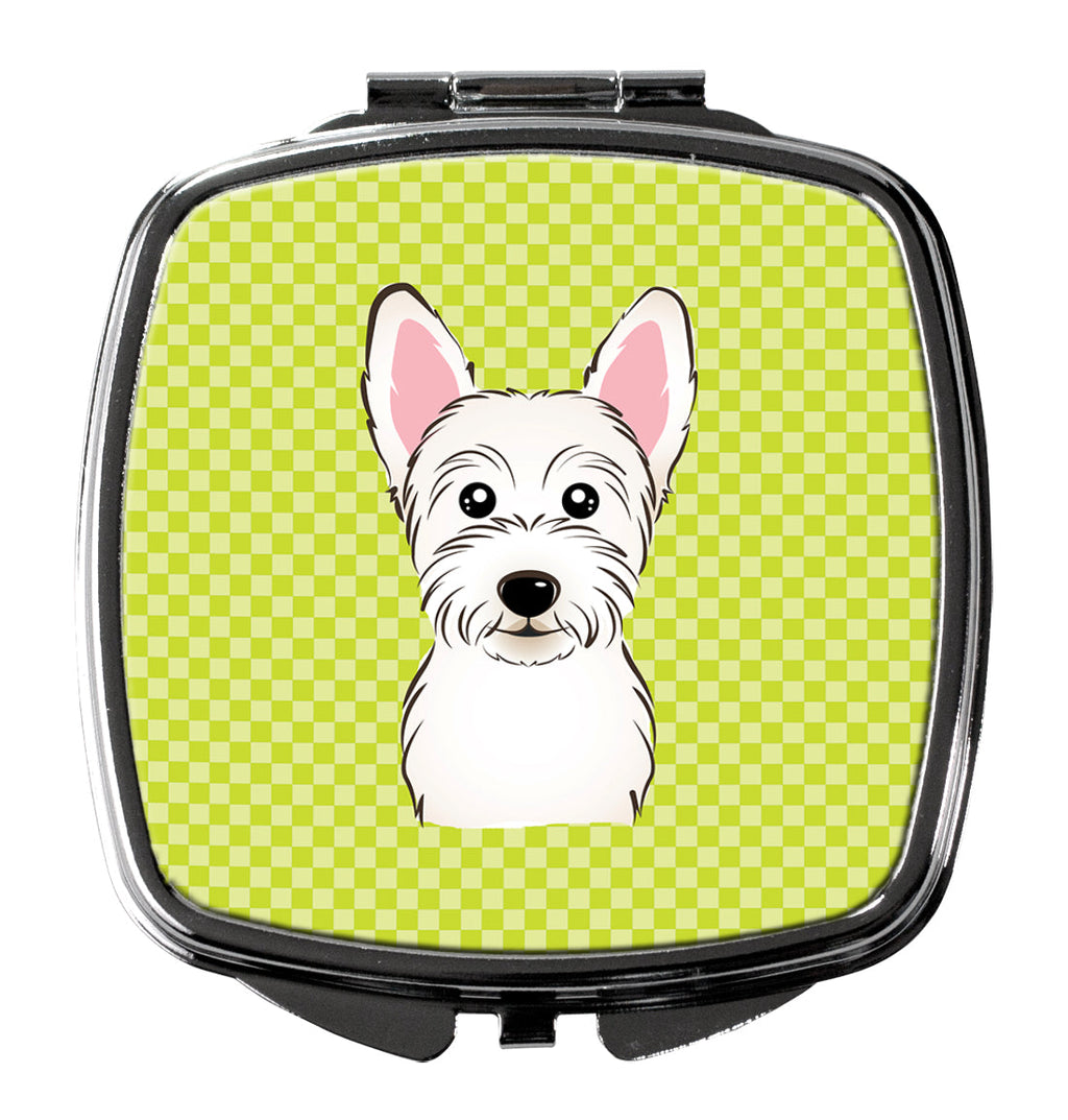 Checkerboard Lime Green Westie Compact Mirror Decorative Travel Makeup Mirror for Women Girls Gifts Pocket Makeup Mirror Folding Handheld