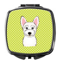 Checkerboard Lime Green Westie Compact Mirror Decorative Travel Makeup Mirror for Women Girls Gifts Pocket Makeup Mirror Folding Handheld