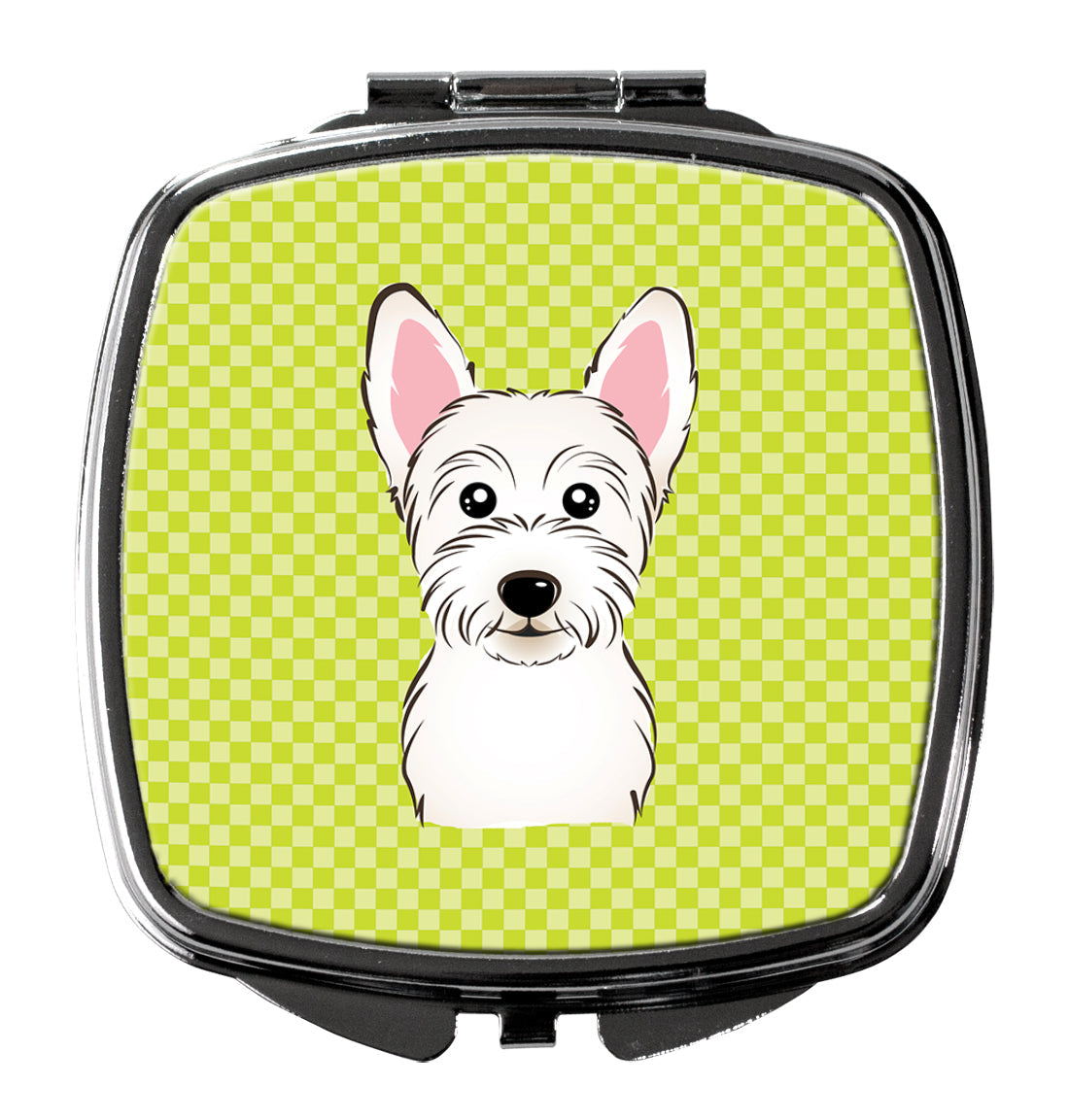 Checkerboard Lime Green Westie Compact Mirror Decorative Travel Makeup Mirror for Women Girls Gifts Pocket Makeup Mirror Folding Handheld