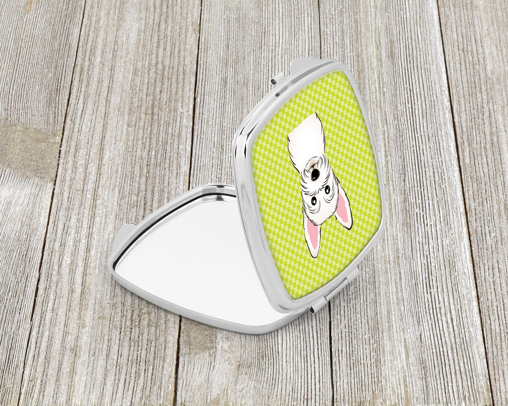 Checkerboard Lime Green Westie Compact Mirror Decorative Travel Makeup Mirror for Women Girls Gifts Pocket Makeup Mirror Folding Handheld
