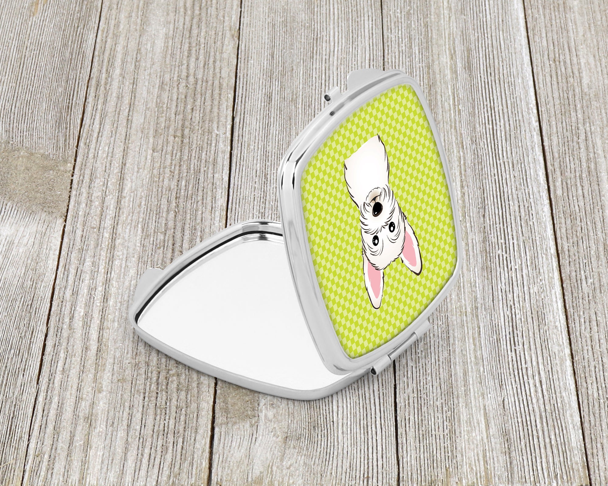 Checkerboard Lime Green Westie Compact Mirror Decorative Travel Makeup Mirror for Women Girls Gifts Pocket Makeup Mirror Folding Handheld