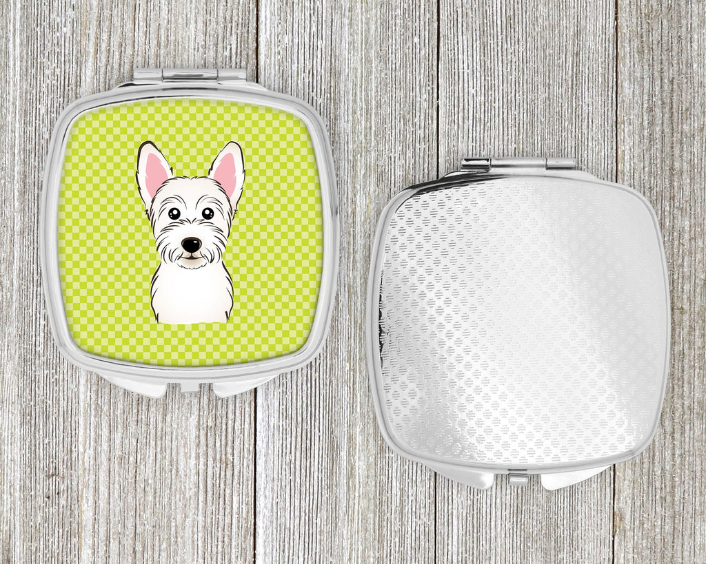 Checkerboard Lime Green Westie Compact Mirror Decorative Travel Makeup Mirror for Women Girls Gifts Pocket Makeup Mirror Folding Handheld