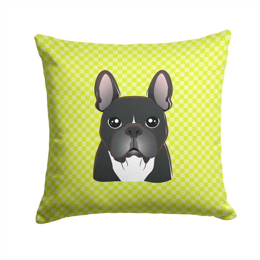 Checkerboard Lime Green French Bulldog Decorative Throw Pillow 14x14 Indoor Outdoor Accent Cushion, Fabric Cover with Insert for Sofa, Bed, Porch & Living Room