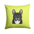 Checkerboard Lime Green French Bulldog Decorative Throw Pillow 14x14 Indoor Outdoor Accent Cushion, Fabric Cover with Insert for Sofa, Bed, Porch & Living Room
