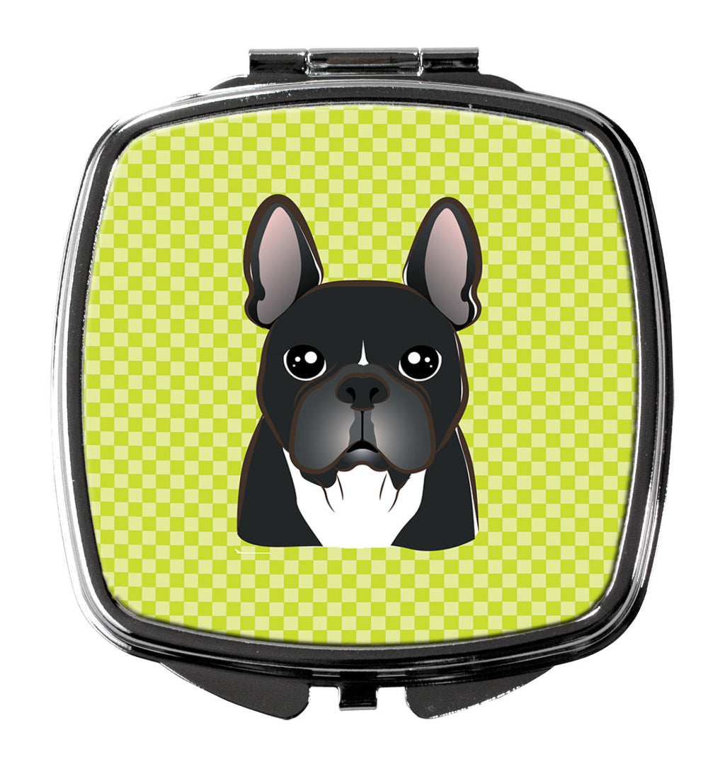Checkerboard Lime Green French Bulldog Compact Mirror Decorative Travel Makeup Mirror for Women Girls Gifts Pocket Makeup Mirror Folding Handheld