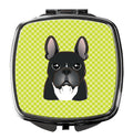 Checkerboard Lime Green French Bulldog Compact Mirror Decorative Travel Makeup Mirror for Women Girls Gifts Pocket Makeup Mirror Folding Handheld