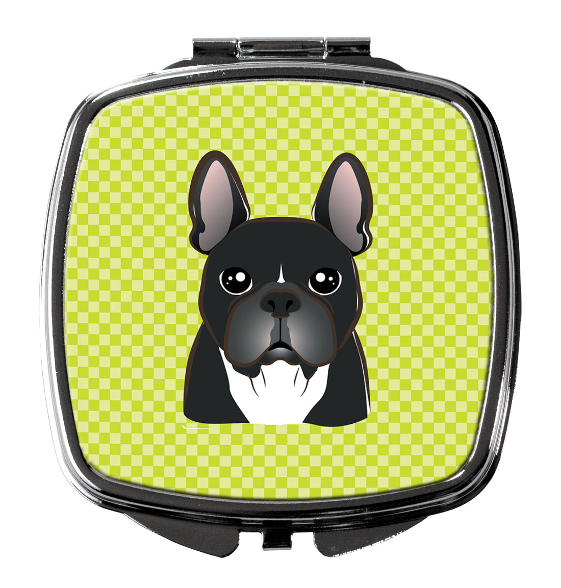 Checkerboard Lime Green French Bulldog Compact Mirror Decorative Travel Makeup Mirror for Women Girls Gifts Pocket Makeup Mirror Folding Handheld