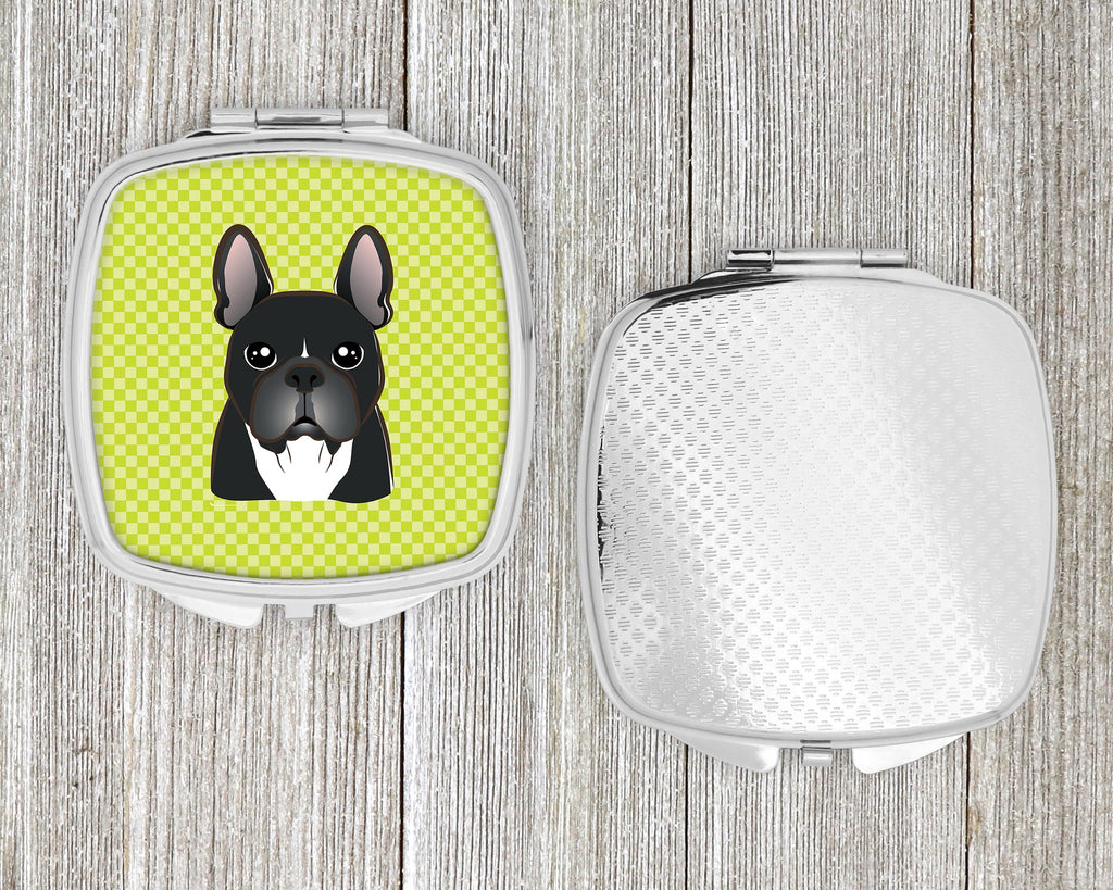 Checkerboard Lime Green French Bulldog Compact Mirror Decorative Travel Makeup Mirror for Women Girls Gifts Pocket Makeup Mirror Folding Handheld