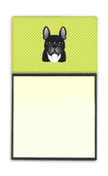 Checkerboard Lime Green French Bulldog Watercolor Sticky Note Holder Refillable Dispenser Desk Accessory 3x3 Pad Gift