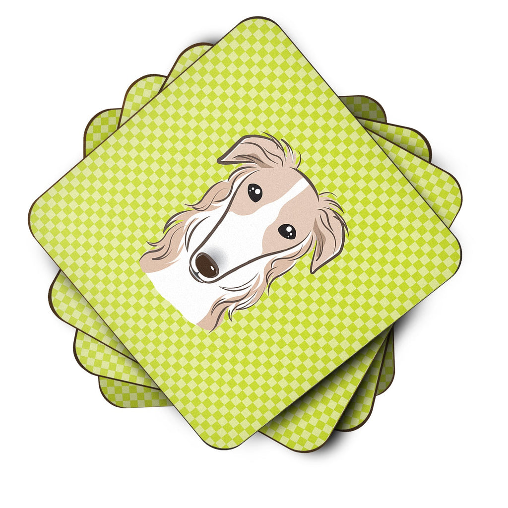 Checkerboard Lime Green Borzoi Foam Coasters Set of 4 Cup Coasters for Indoor Outdoor, Tabletop Protection, Anti Slip, Mouse pad Material