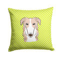 Checkerboard Lime Green Borzoi Decorative Throw Pillow 14x14 Indoor Outdoor Accent Cushion, Fabric Cover with Insert for Sofa, Bed, Porch & Living Room