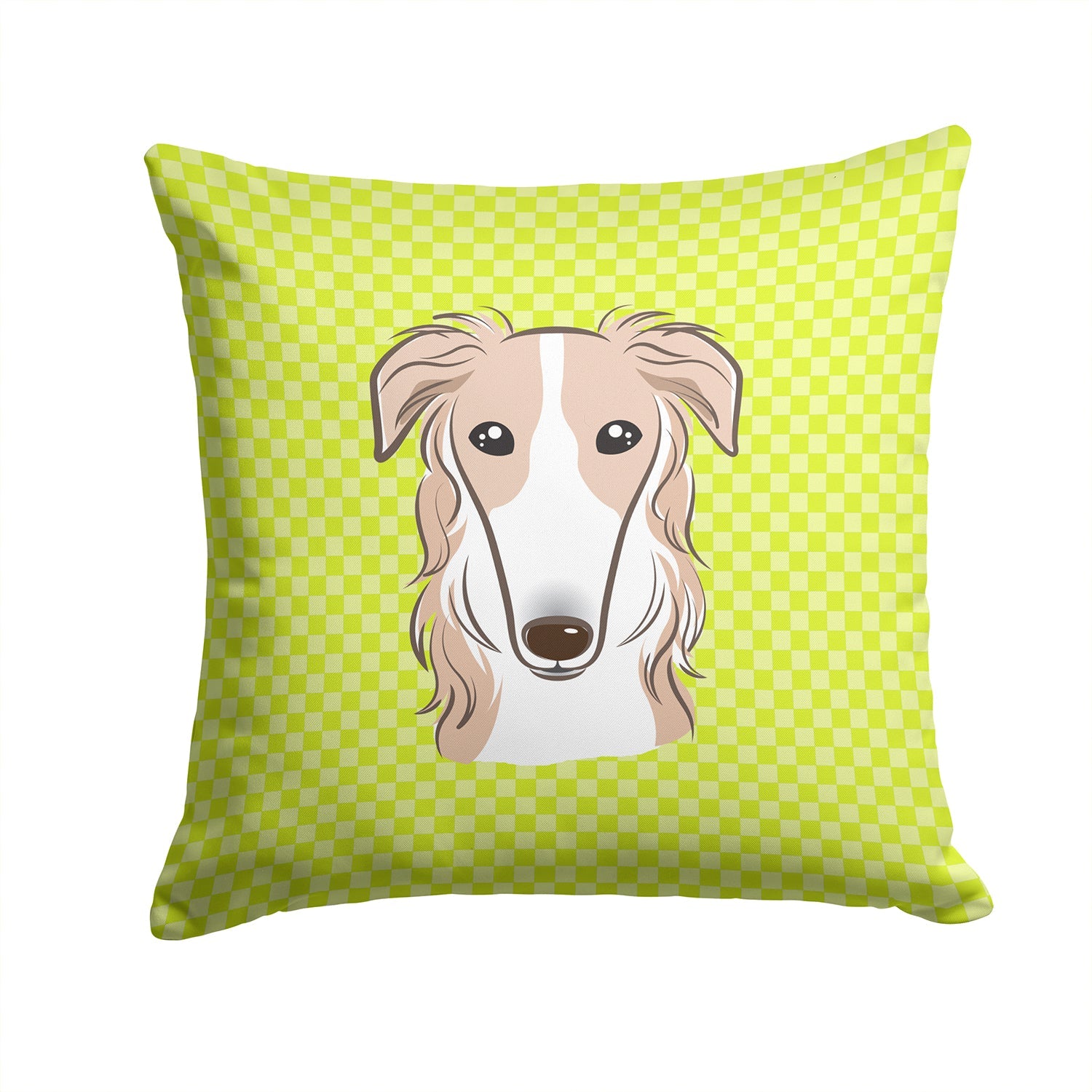 Checkerboard Lime Green Borzoi Decorative Throw Pillow 14x14 Indoor Outdoor Accent Cushion, Fabric Cover with Insert for Sofa, Bed, Porch & Living Room