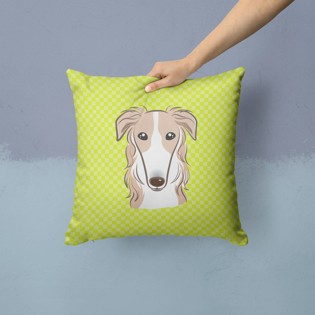 Checkerboard Lime Green Borzoi Decorative Throw Pillow 14x14 Indoor Outdoor Accent Cushion, Fabric Cover with Insert for Sofa, Bed, Porch & Living Room