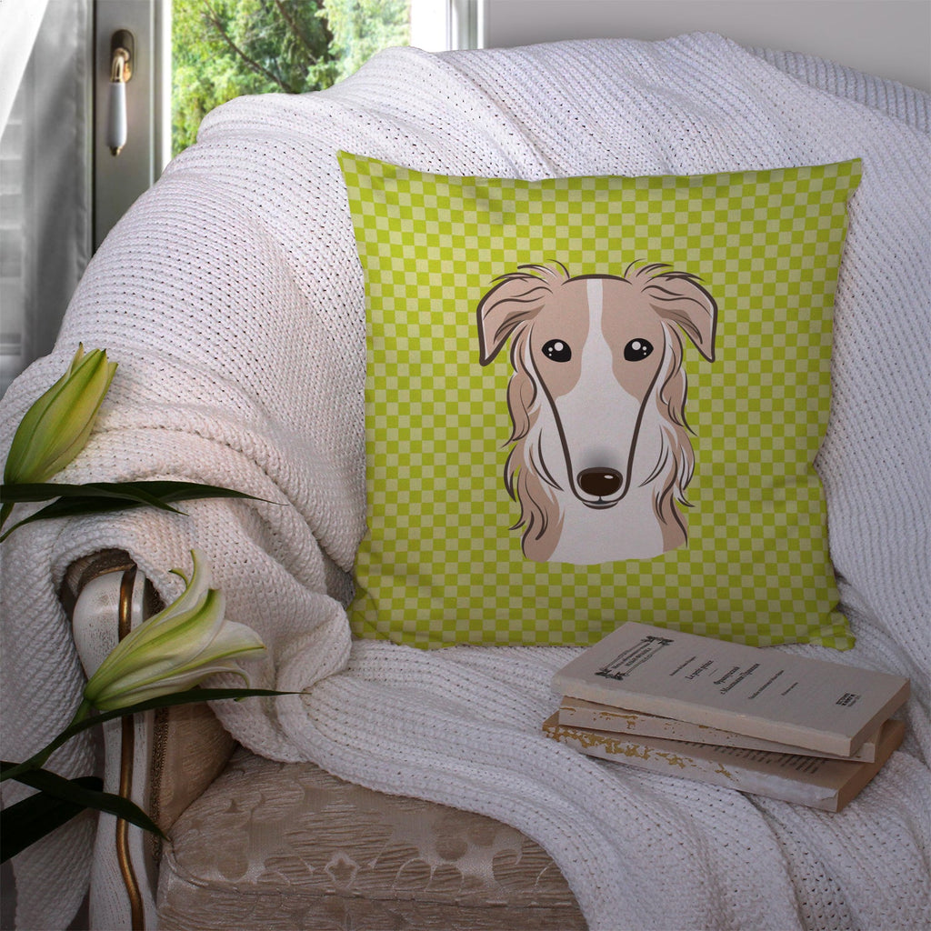 Checkerboard Lime Green Borzoi Decorative Throw Pillow 14x14 Indoor Outdoor Accent Cushion, Fabric Cover with Insert for Sofa, Bed, Porch & Living Room