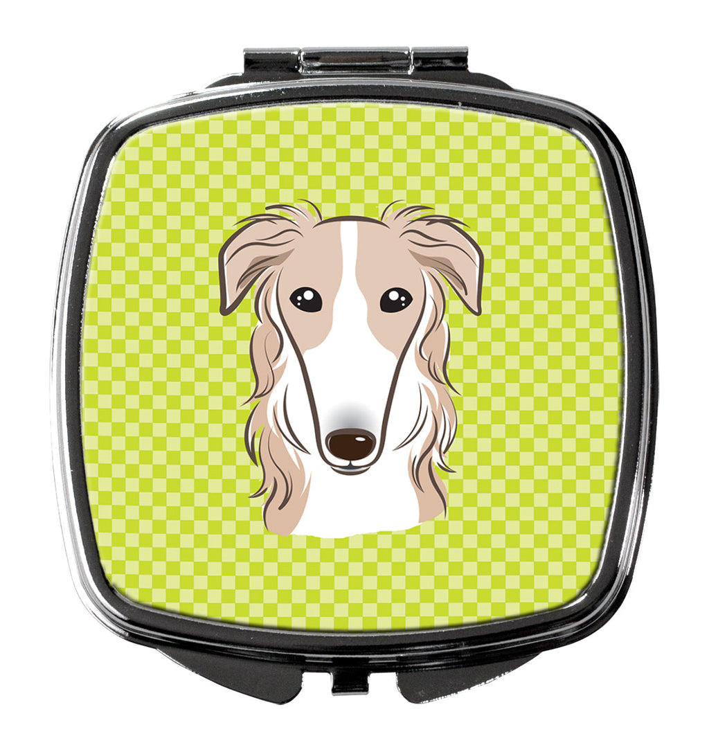 Checkerboard Lime Green Borzoi Compact Mirror Decorative Travel Makeup Mirror for Women Girls Gifts Pocket Makeup Mirror Folding Handheld