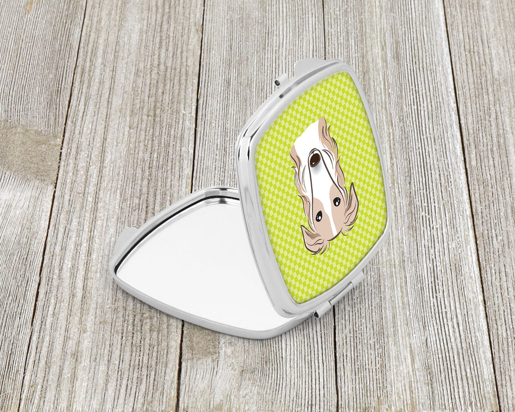 Checkerboard Lime Green Borzoi Compact Mirror Decorative Travel Makeup Mirror for Women Girls Gifts Pocket Makeup Mirror Folding Handheld