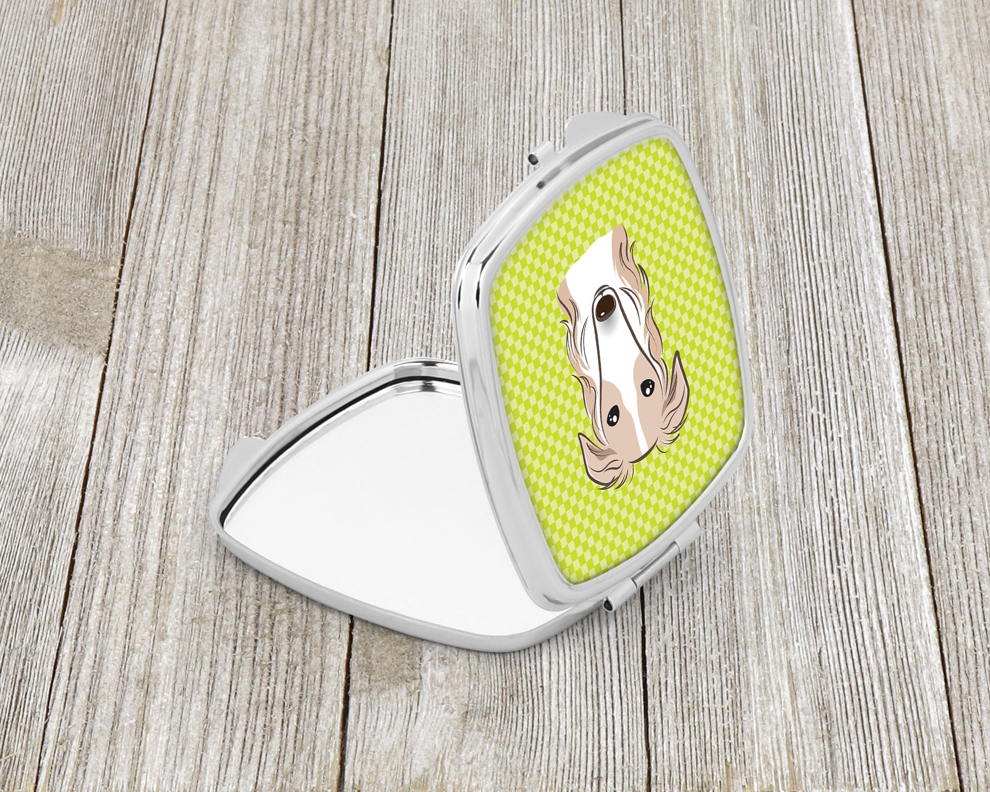 Checkerboard Lime Green Borzoi Compact Mirror Decorative Travel Makeup Mirror for Women Girls Gifts Pocket Makeup Mirror Folding Handheld