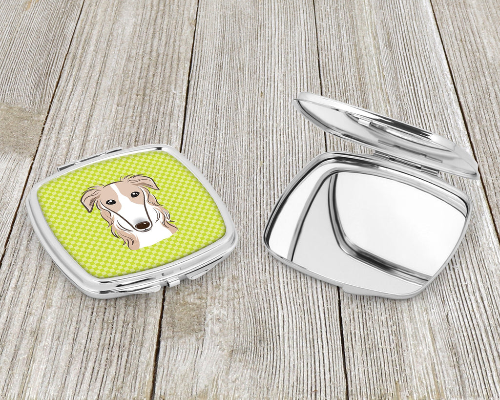 Checkerboard Lime Green Borzoi Compact Mirror Decorative Travel Makeup Mirror for Women Girls Gifts Pocket Makeup Mirror Folding Handheld