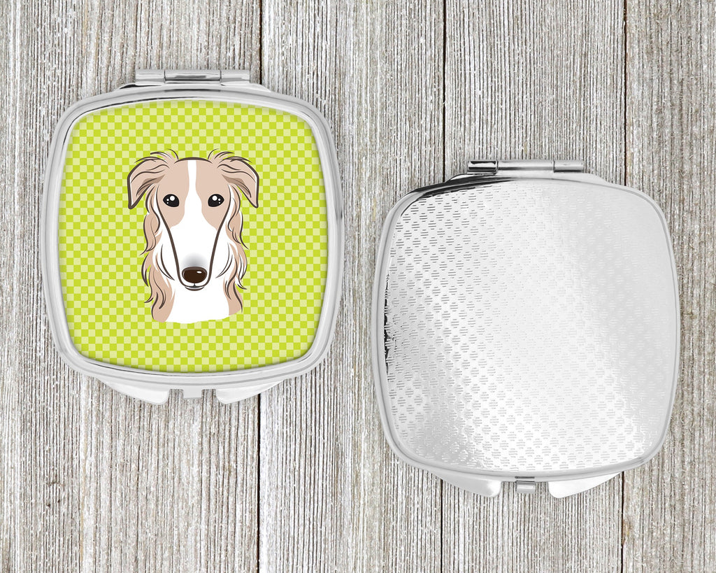 Checkerboard Lime Green Borzoi Compact Mirror Decorative Travel Makeup Mirror for Women Girls Gifts Pocket Makeup Mirror Folding Handheld