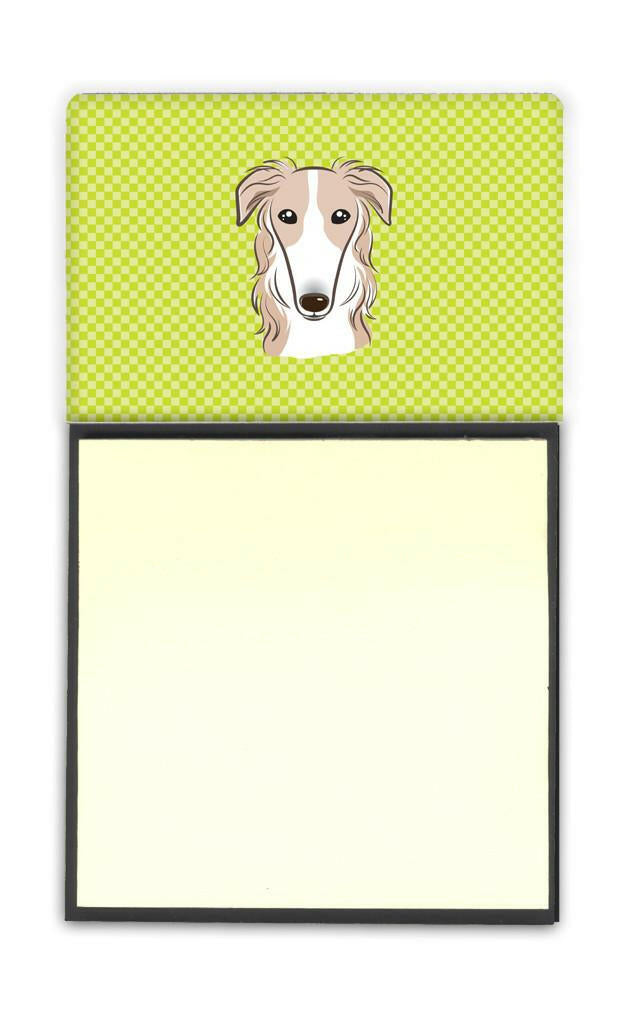 Checkerboard Lime Green Borzoi Watercolor Sticky Note Holder Refillable Dispenser Desk Accessory 3x3 Pad Gift