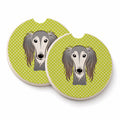Checkerboard Lime Green Saluki Set of 2 Cup Holder Car Coasters Absorbent Round Sandstone Coasters Gifts for Men or Women, 2.5, Multicolor