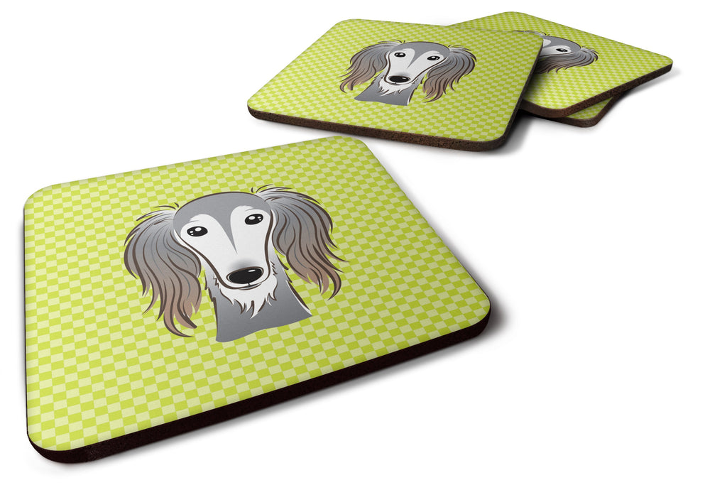 Checkerboard Lime Green Saluki Foam Coasters Set of 4 Cup Coasters for Indoor Outdoor, Tabletop Protection, Anti Slip, Mouse pad Material