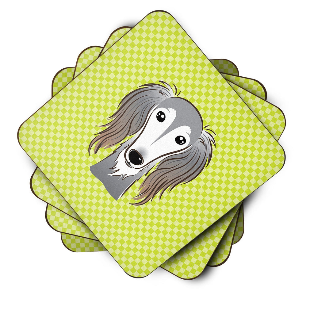 Checkerboard Lime Green Saluki Foam Coasters Set of 4 Cup Coasters for Indoor Outdoor, Tabletop Protection, Anti Slip, Mouse pad Material