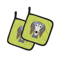 Checkerboard Lime Green Saluki Pot Holder Set of 2 Heat Resistant Quilted Hot Pads 7.5 x 7.5 Inch, Insulated Kitchen Trivets for Cooking & Baking