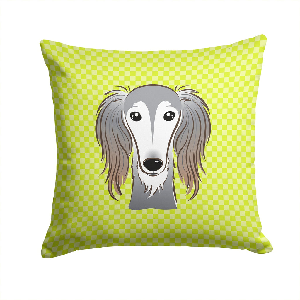 Checkerboard Lime Green Saluki Decorative Throw Pillow 14x14 Indoor Outdoor Accent Cushion, Fabric Cover with Insert for Sofa, Bed, Porch & Living Room
