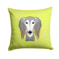 Checkerboard Lime Green Saluki Decorative Throw Pillow 14x14 Indoor Outdoor Accent Cushion, Fabric Cover with Insert for Sofa, Bed, Porch & Living Room