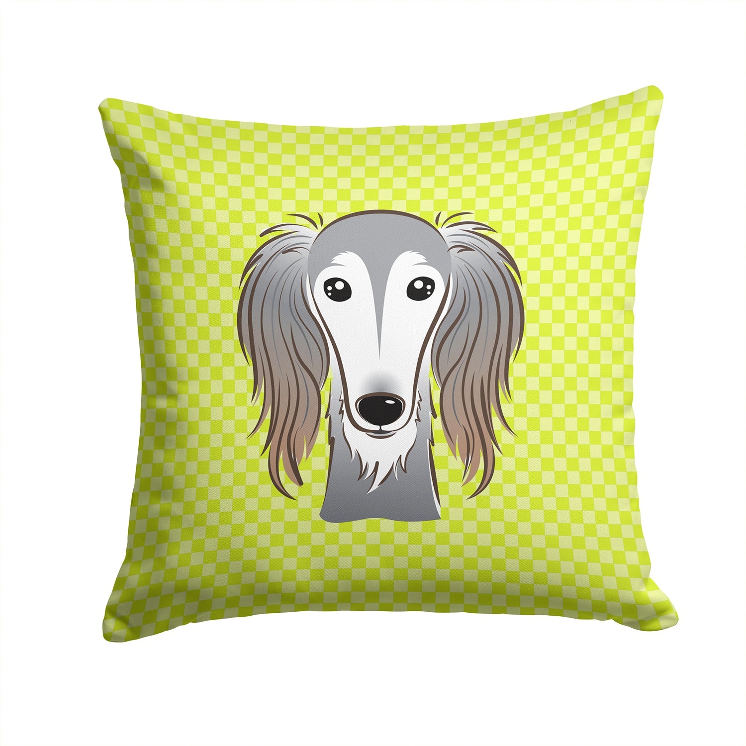 Checkerboard Lime Green Saluki Decorative Throw Pillow 14x14 Indoor Outdoor Accent Cushion, Fabric Cover with Insert for Sofa, Bed, Porch & Living Room