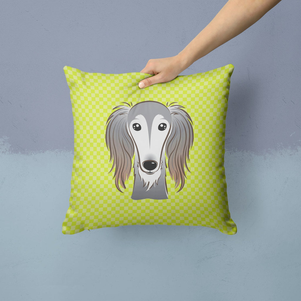 Checkerboard Lime Green Saluki Decorative Throw Pillow 14x14 Indoor Outdoor Accent Cushion, Fabric Cover with Insert for Sofa, Bed, Porch & Living Room