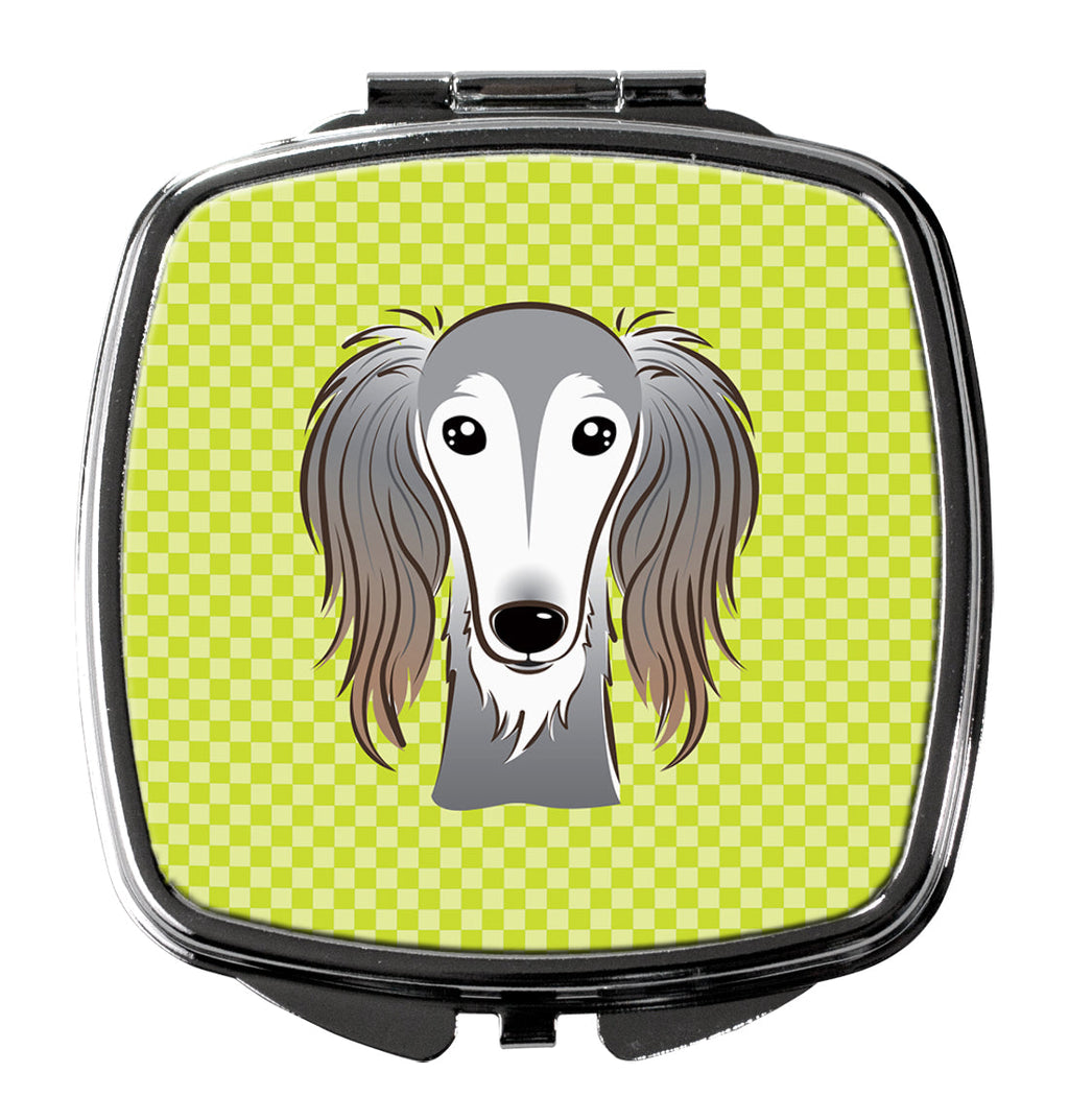 Checkerboard Lime Green Saluki Compact Mirror Decorative Travel Makeup Mirror for Women Girls Gifts Pocket Makeup Mirror Folding Handheld