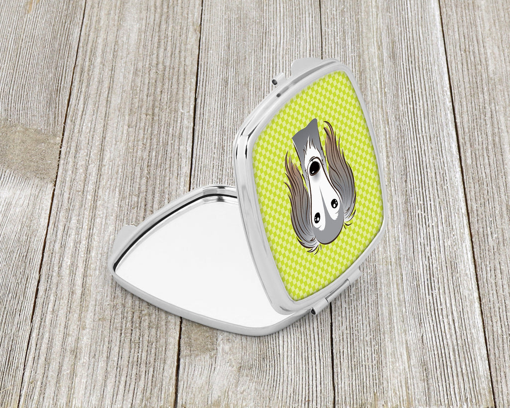 Checkerboard Lime Green Saluki Compact Mirror Decorative Travel Makeup Mirror for Women Girls Gifts Pocket Makeup Mirror Folding Handheld