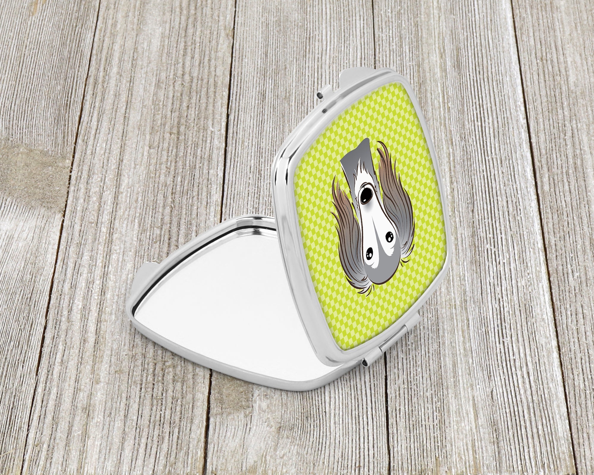 Checkerboard Lime Green Saluki Compact Mirror Decorative Travel Makeup Mirror for Women Girls Gifts Pocket Makeup Mirror Folding Handheld