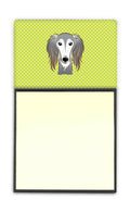 Checkerboard Lime Green Saluki Watercolor Sticky Note Holder Refillable Dispenser Desk Accessory 3x3 Pad Gift