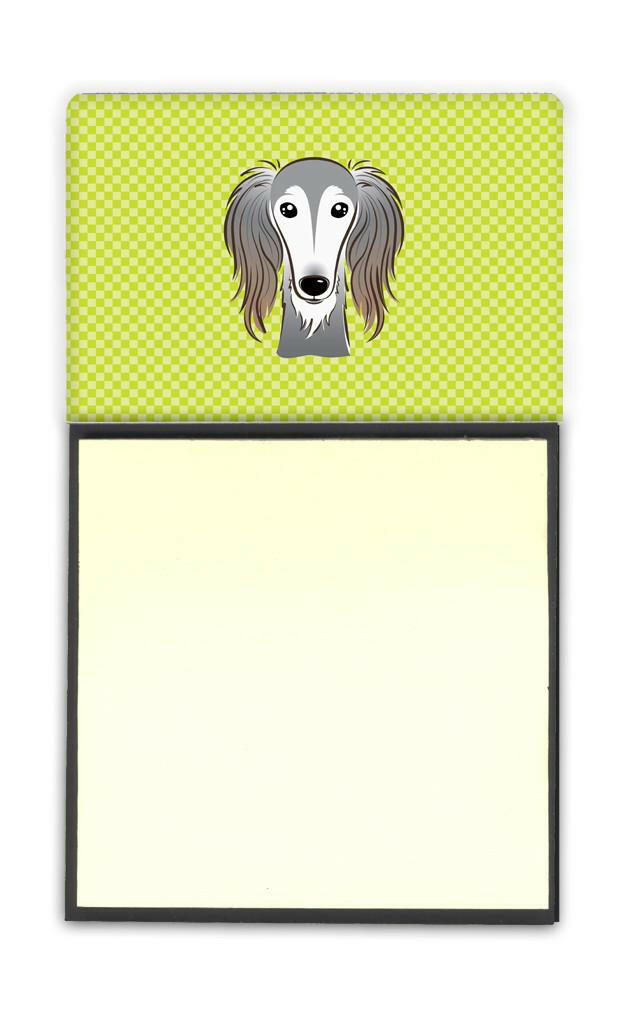 Checkerboard Lime Green Saluki Watercolor Sticky Note Holder Refillable Dispenser Desk Accessory 3x3 Pad Gift