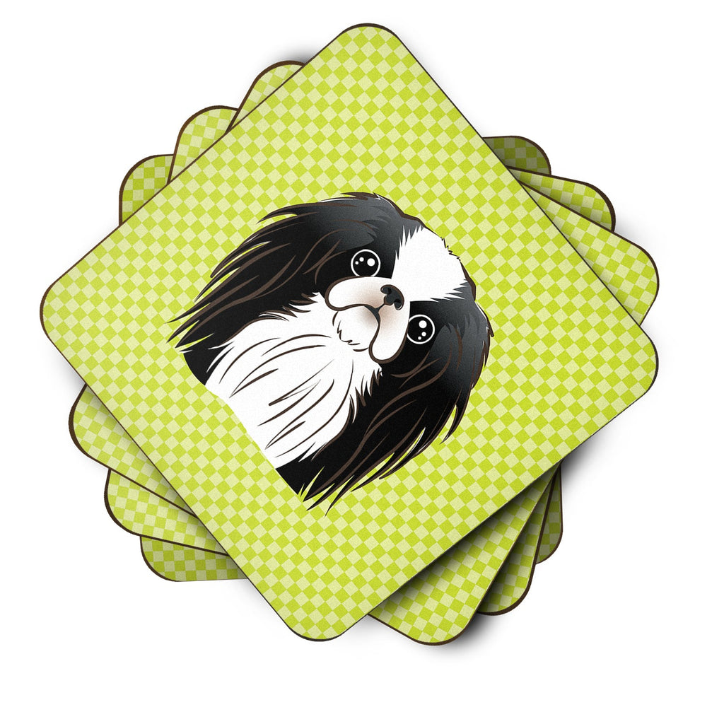 Checkerboard Lime Green Japanese Chin Foam Coasters Set of 4 Cup Coasters for Indoor Outdoor, Tabletop Protection, Anti Slip, Mouse pad Material