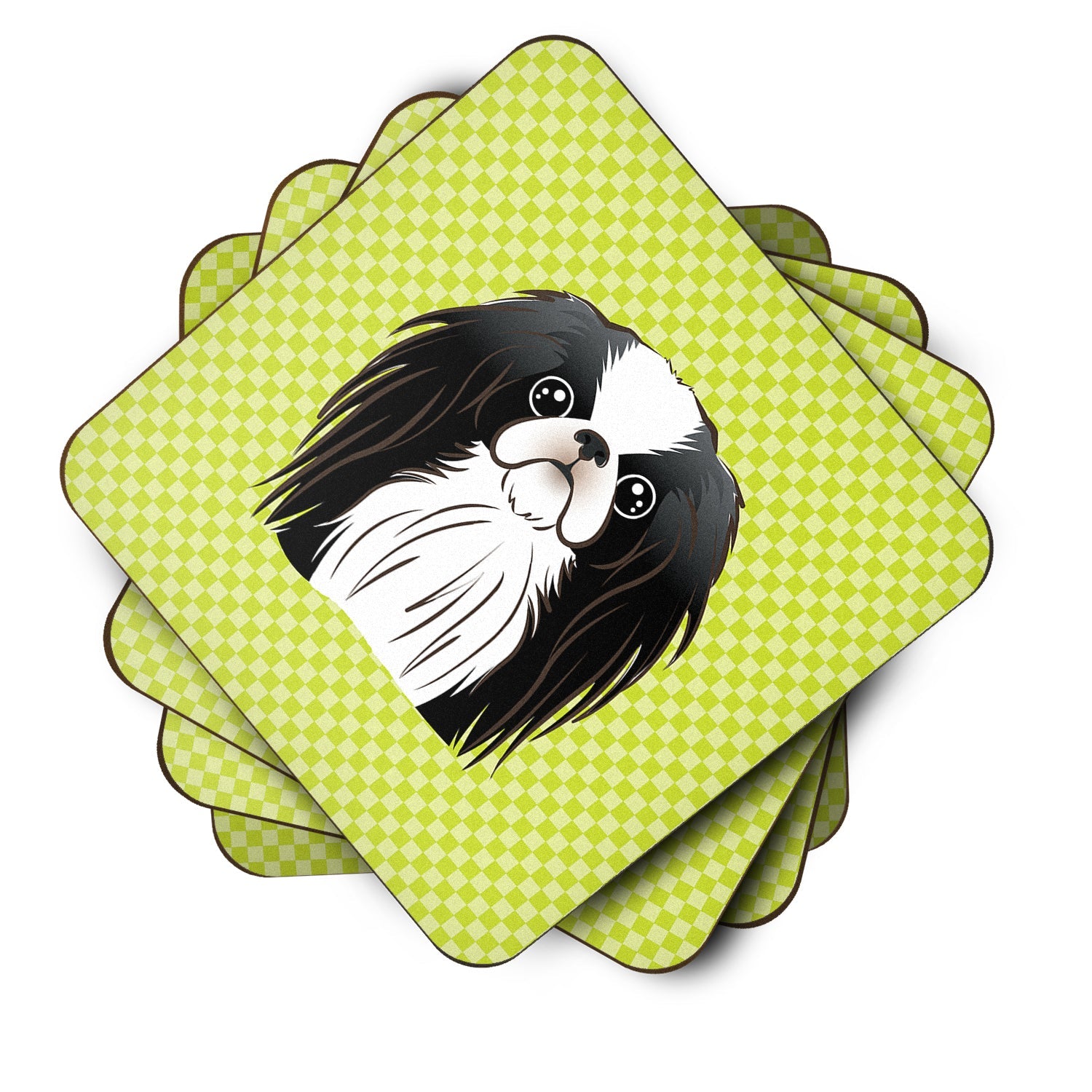 Checkerboard Lime Green Japanese Chin Foam Coasters Set of 4 Cup Coasters for Indoor Outdoor, Tabletop Protection, Anti Slip, Mouse pad Material
