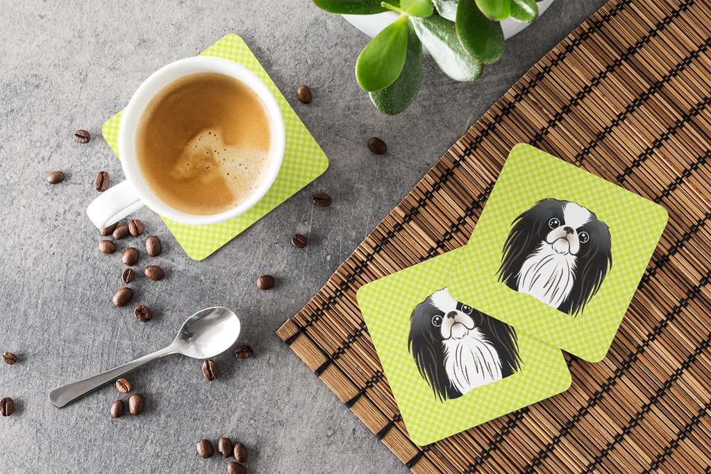 Checkerboard Lime Green Japanese Chin Foam Coasters Set of 4 Cup Coasters for Indoor Outdoor, Tabletop Protection, Anti Slip, Mouse pad Material