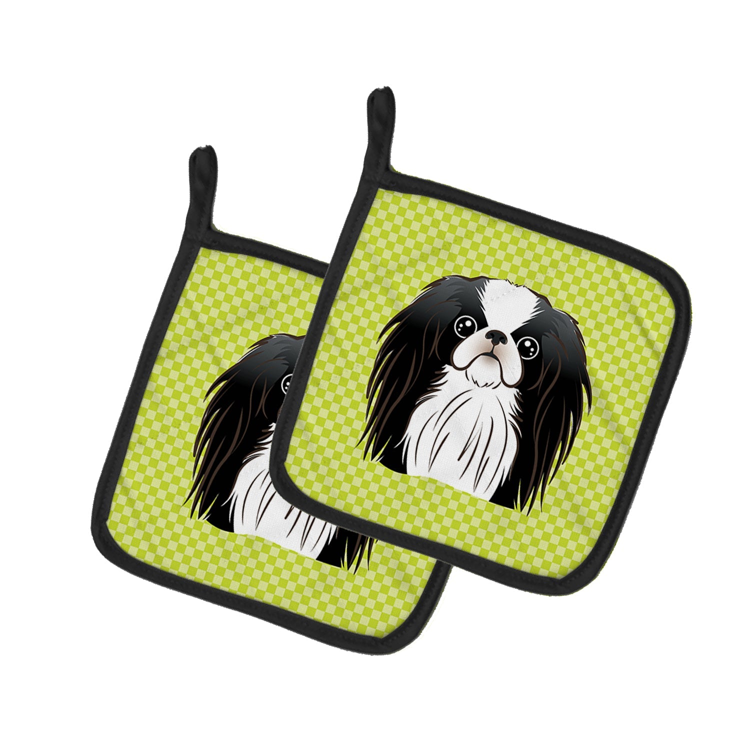 Checkerboard Lime Green Japanese Chin Pot Holder Set of 2 Heat Resistant Quilted Hot Pads 7.5 x 7.5 Inch, Insulated Kitchen Trivets for Cooking & Baking