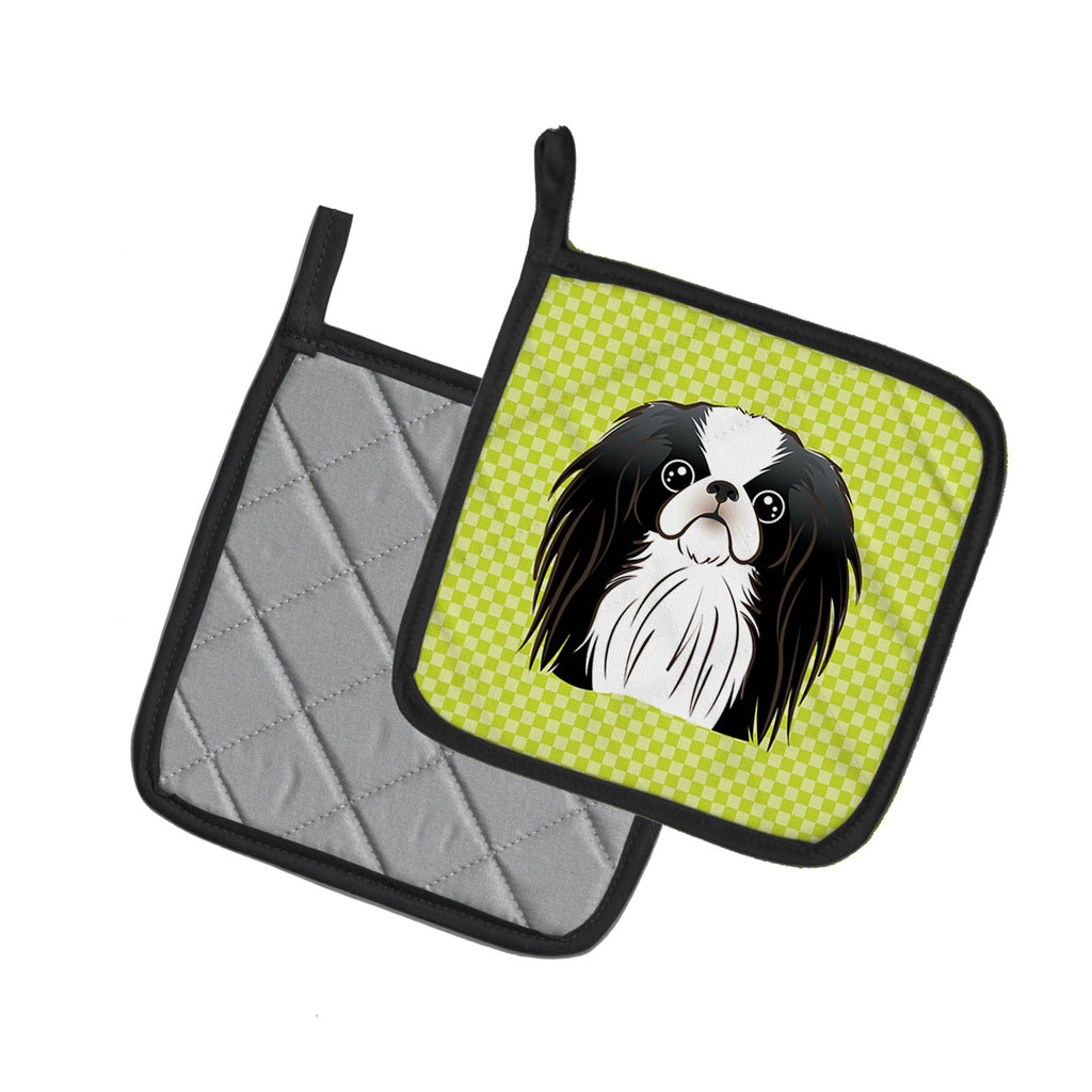 Checkerboard Lime Green Japanese Chin Pot Holder Set of 2 Heat Resistant Quilted Hot Pads 7.5 x 7.5 Inch, Insulated Kitchen Trivets for Cooking & Baking