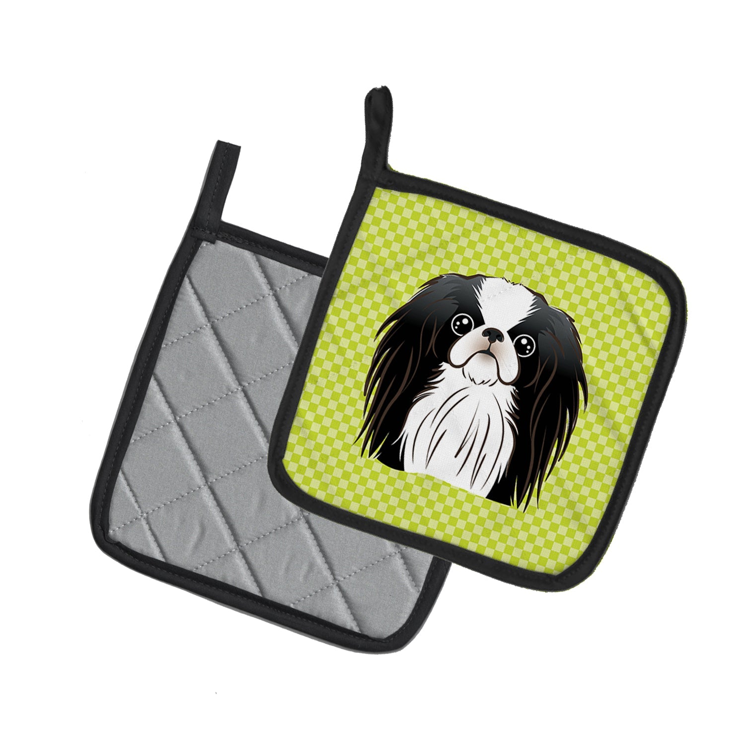Checkerboard Lime Green Japanese Chin Pot Holder Set of 2 Heat Resistant Quilted Hot Pads 7.5 x 7.5 Inch, Insulated Kitchen Trivets for Cooking & Baking
