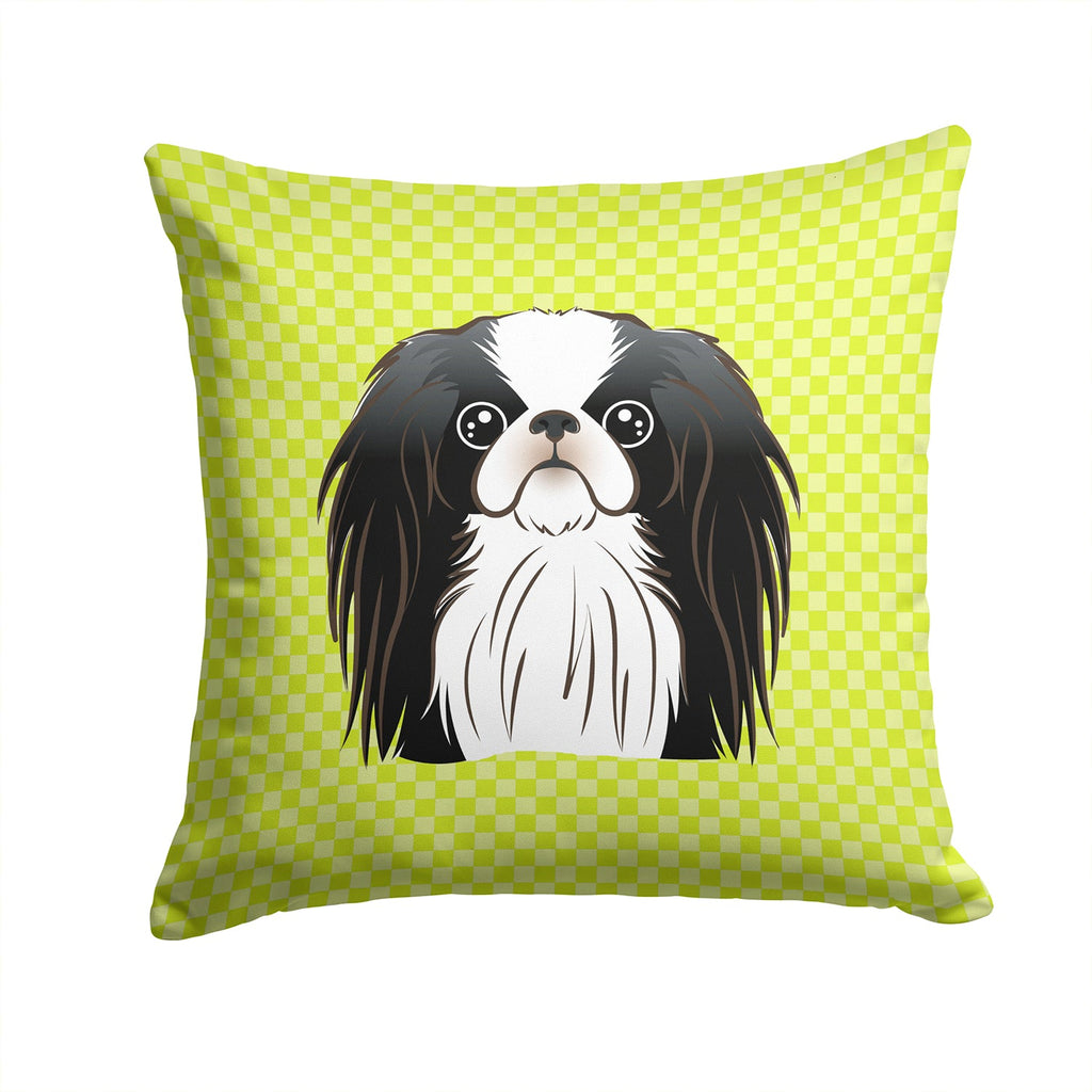 Checkerboard Lime Green Japanese Chin Decorative Throw Pillow 14x14 Indoor Outdoor Accent Cushion, Fabric Cover with Insert for Sofa, Bed, Porch & Living Room