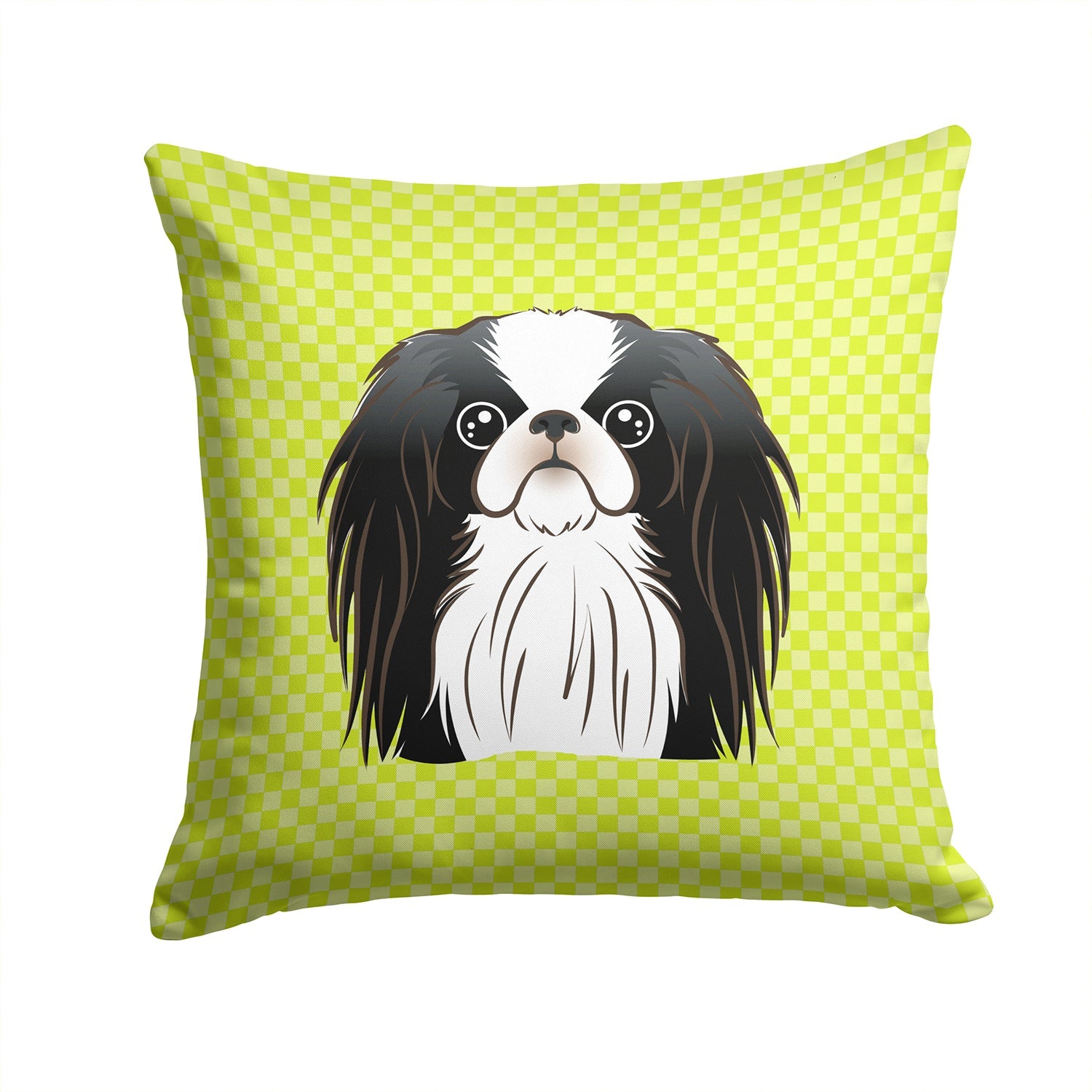 Checkerboard Lime Green Japanese Chin Decorative Throw Pillow 14x14 Indoor Outdoor Accent Cushion, Fabric Cover with Insert for Sofa, Bed, Porch & Living Room