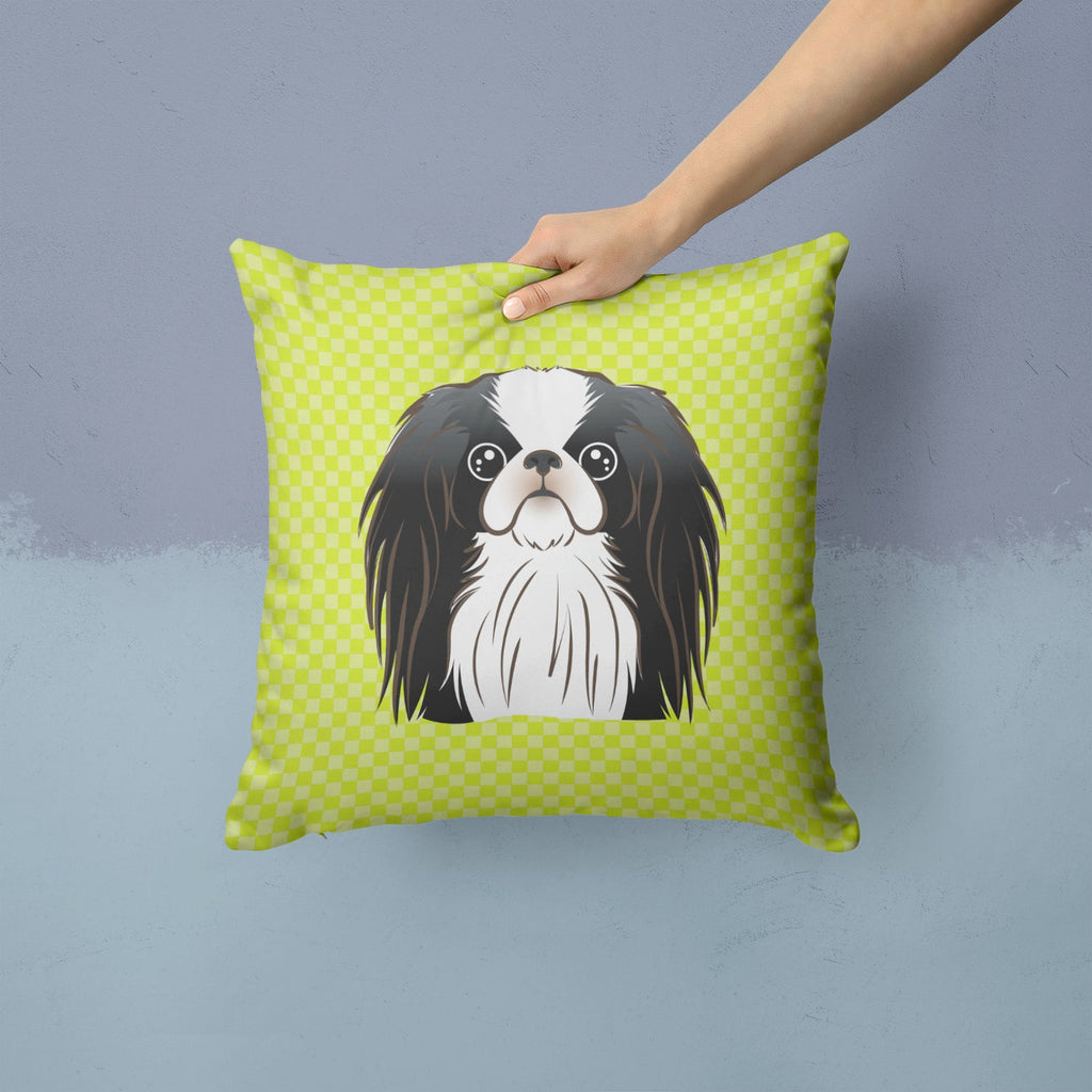 Checkerboard Lime Green Japanese Chin Decorative Throw Pillow 14x14 Indoor Outdoor Accent Cushion, Fabric Cover with Insert for Sofa, Bed, Porch & Living Room
