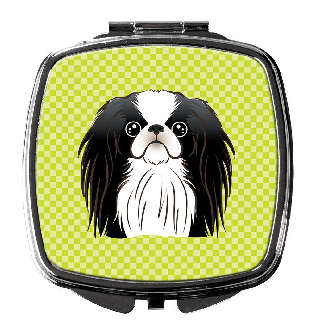 Checkerboard Lime Green Japanese Chin Compact Mirror Decorative Travel Makeup Mirror for Women Girls Gifts Pocket Makeup Mirror Folding Handheld