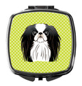 Checkerboard Lime Green Japanese Chin Compact Mirror Decorative Travel Makeup Mirror for Women Girls Gifts Pocket Makeup Mirror Folding Handheld