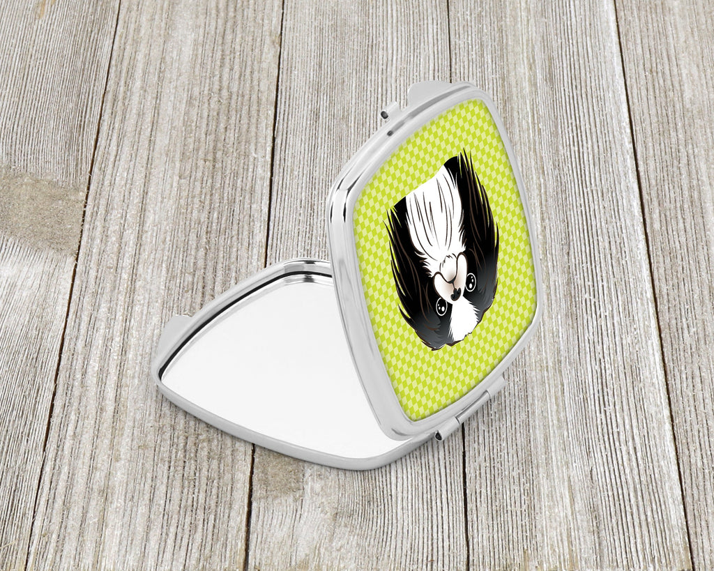Checkerboard Lime Green Japanese Chin Compact Mirror Decorative Travel Makeup Mirror for Women Girls Gifts Pocket Makeup Mirror Folding Handheld