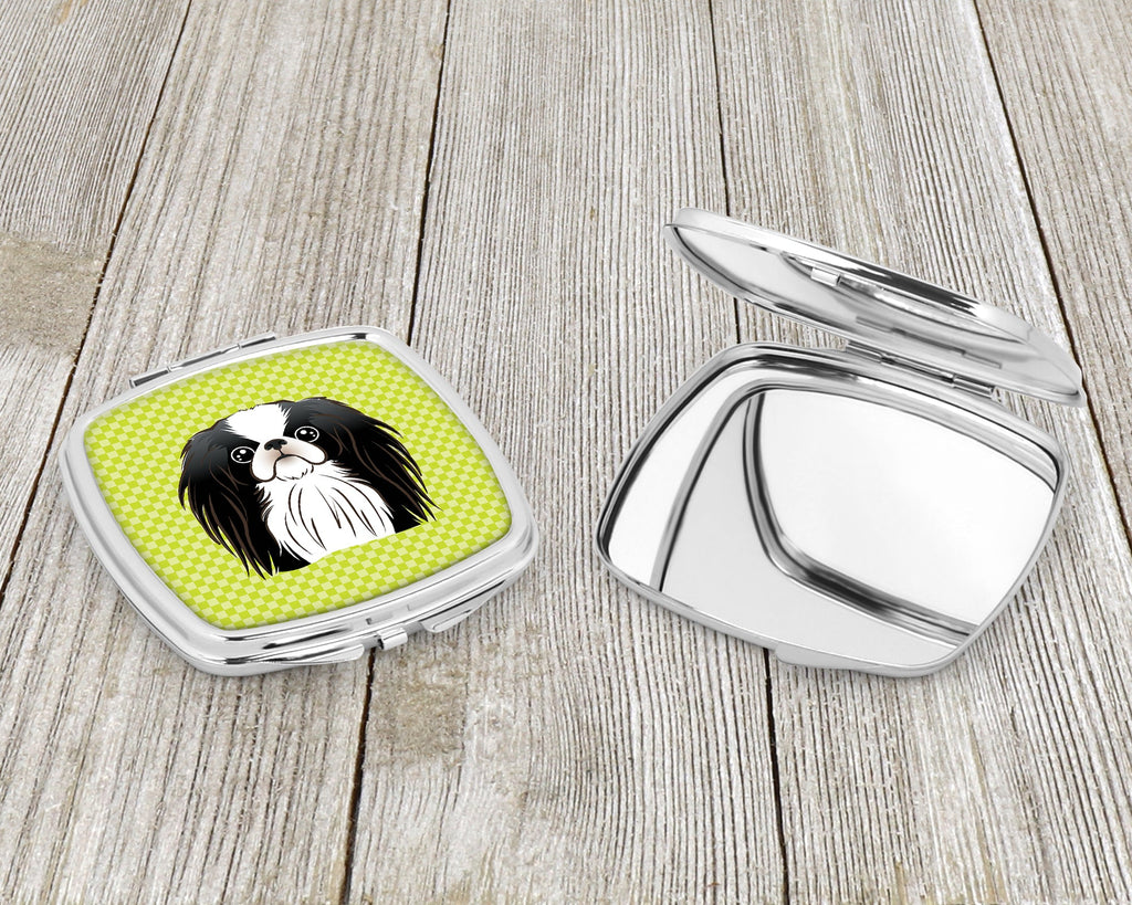 Checkerboard Lime Green Japanese Chin Compact Mirror Decorative Travel Makeup Mirror for Women Girls Gifts Pocket Makeup Mirror Folding Handheld